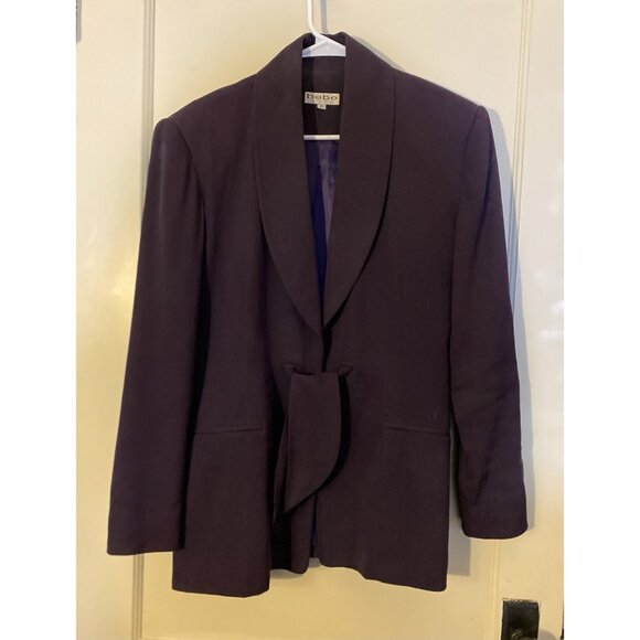 Bebe Blazer Womens Sz 6 Purple Tie Front Lined Silk Jacket Whimsigoth FLAW READ - Picture 11 of 11